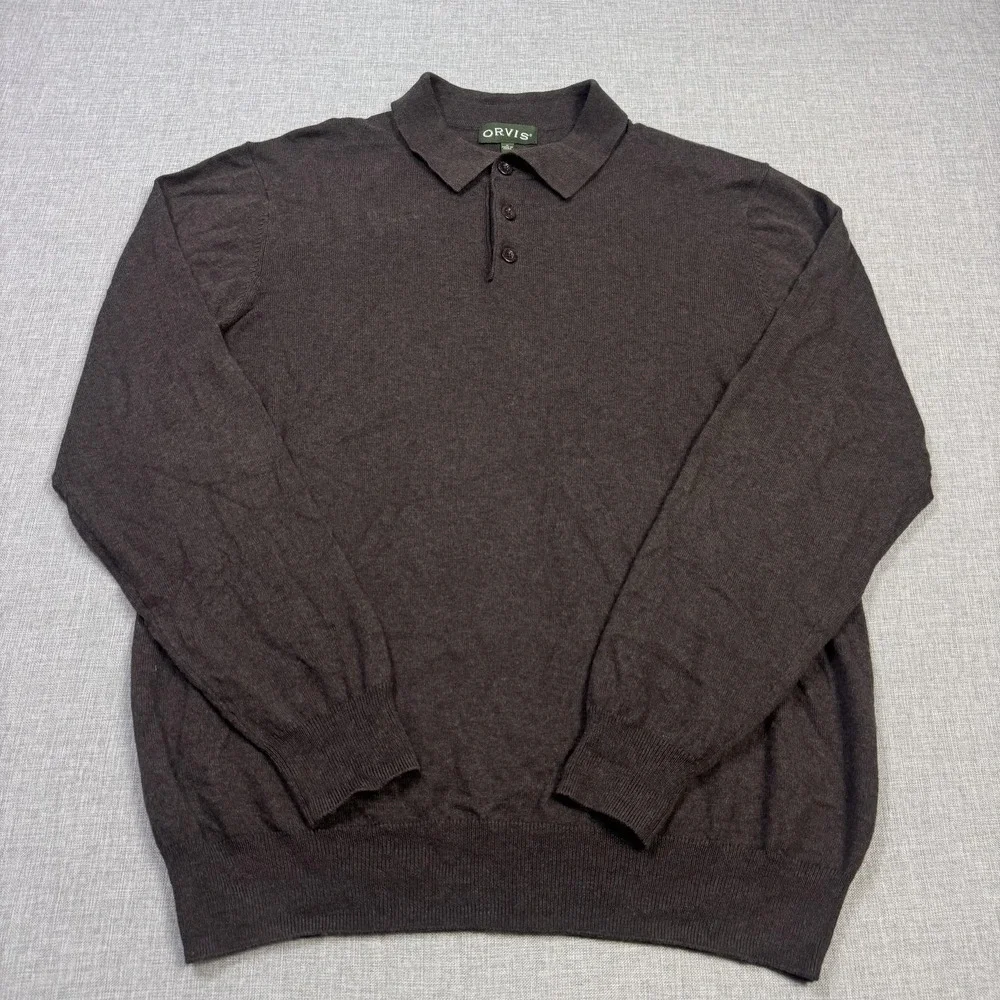 Orvis Pullover Sweater Mens M Brown Cotton Silk Cashmere Lightweight Collared